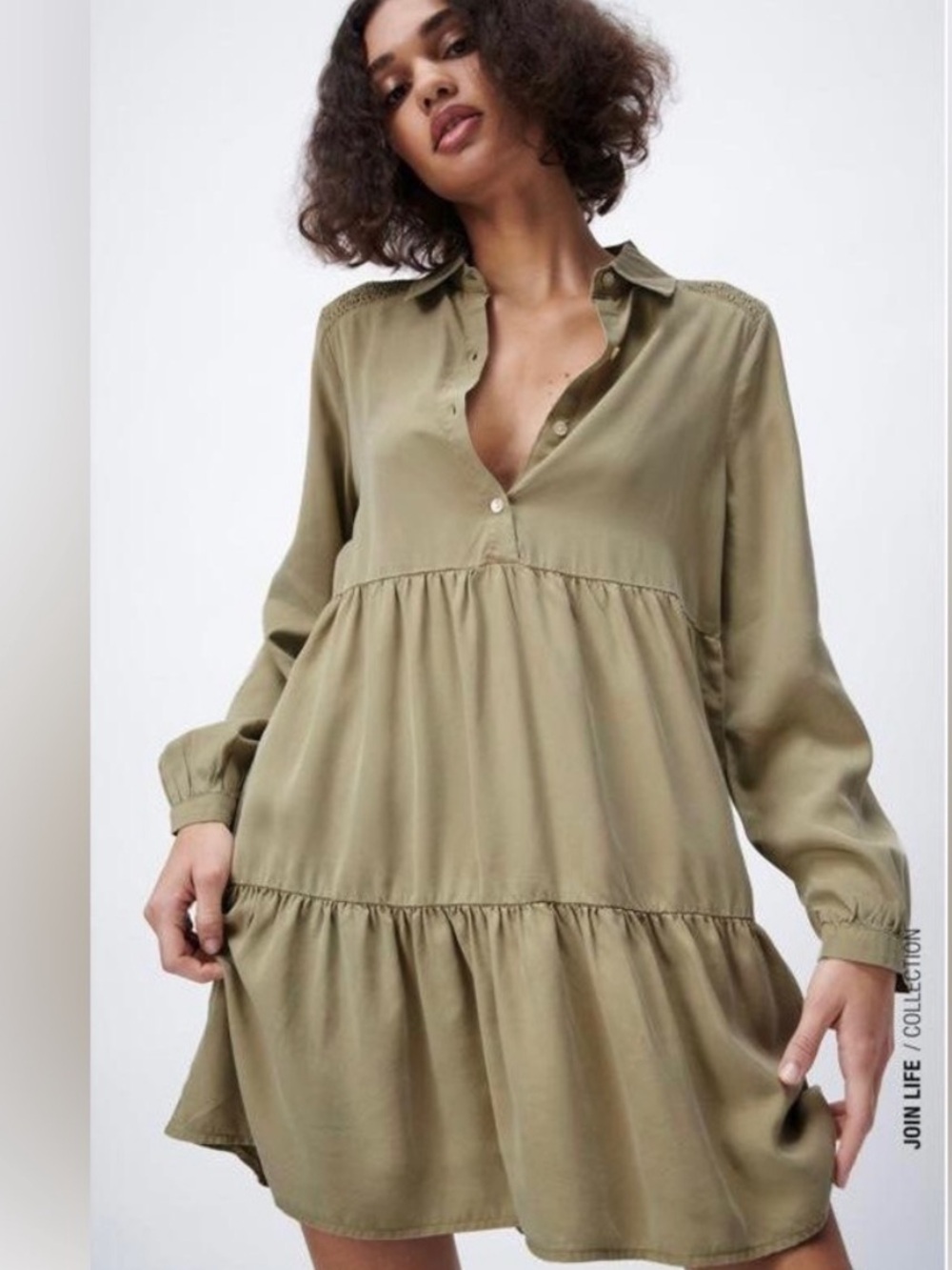 Zara 100% Lyocell Tiered Babydoll Tunic Dress Size Medium